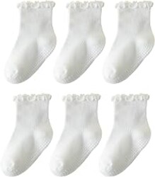 ANYANIME Toddler Socks Ruffle for Girls Baby Grip Socks Non Slip Cute Frill