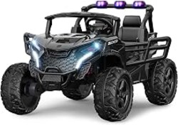 ARBELI 24V 2 Seater Ride on Car Truck, 4x200W Motors, EVA Tires, Black | 24V ride on toys for big kids 3-8, max 4.5mph, remote control, rainbow lights, bluetooth, shock absorbers, max load 133 lbs