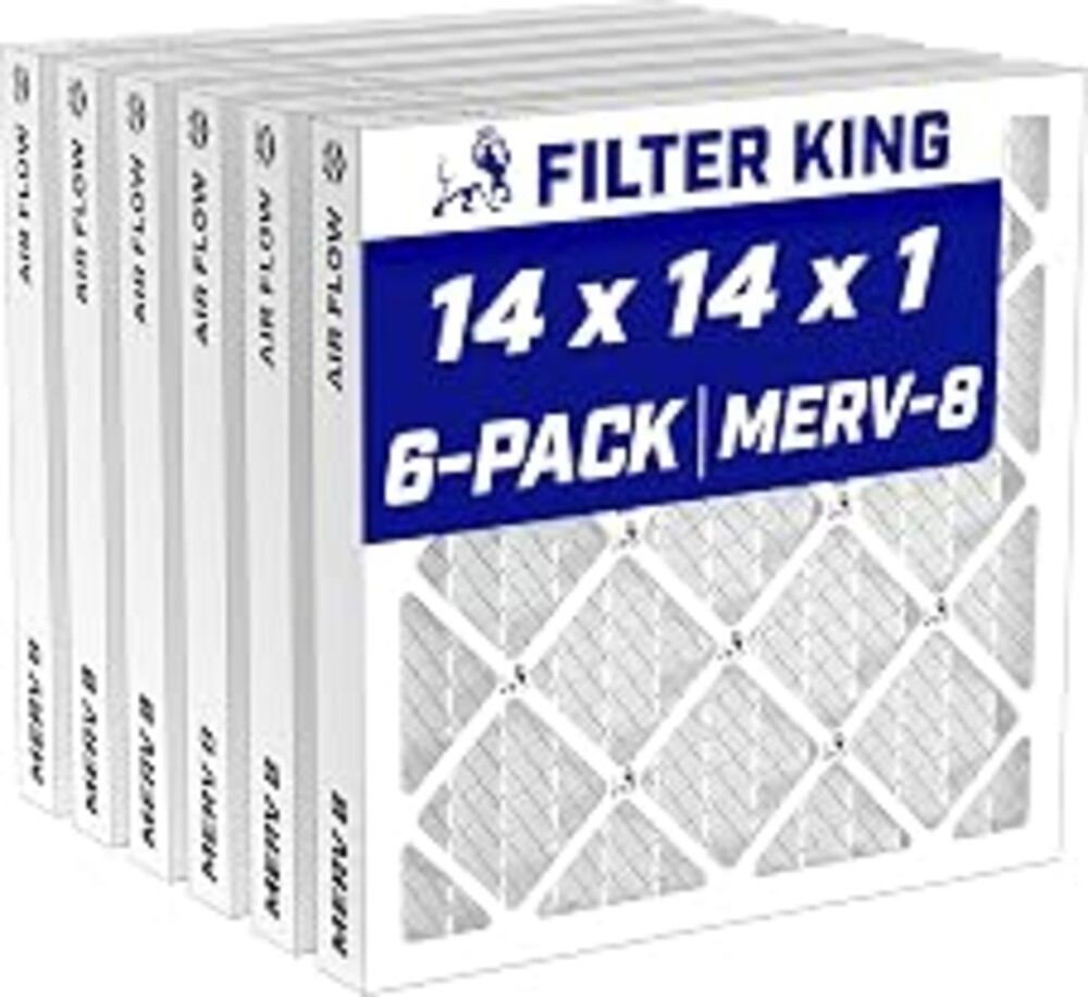 Filter King 14x14x1 Air Filter MERV 8, AC Furnace Filters (6-Pack) | Dust & Allergy Control (Actual Size: 13.75 x 13.75 x .75)