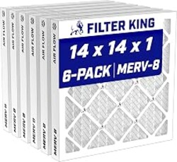 Filter King 14x14x1 Air Filter MERV 8, AC Furnace Filters (6-Pack) | Dust & Allergy Control (Actual Size: 13.75 x 13.75 x .75)