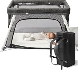 Guava Family Travel Crib Includes Lightweight Backpack Design | Certified Baby Safe Portable Crib | Folding Play Yard, Comfy Mattress for Babies, Toddlers | Compact Baby Travel Bed