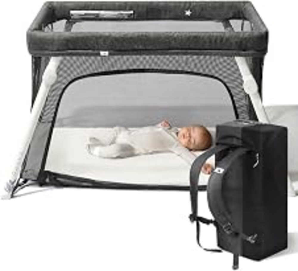 Guava Family Travel Crib Includes Lightweight Backpack Design | Certified Baby Safe Portable Crib | Folding Play Yard, Comfy Mattress for Babies, Toddlers | Compact Baby Travel Bed