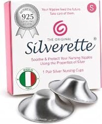 Silverette Nursing Cups, Postpartum Essentials, The Real Silverette, Small | 100% Sterling Silver Nursing Cups, Nipple Shields for Breastfeeding Newborn, Silver Nipple Covers, Made in Italy, Gift