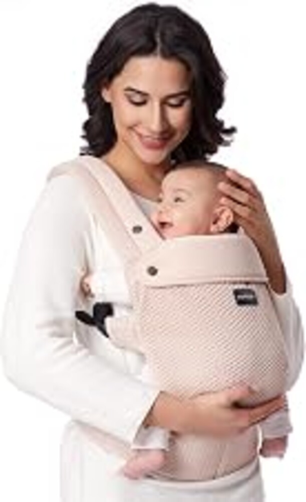 Momcozy PureHug Baby Carrier - Ergonomic, Cozy and Lightweight for 7-45 lbs | Easy to Put On, IHDI Hip-Healthy, 3D EVA Lumbar Support, X-Straps for Even Weight Distribution, Air Mesh Cooling, Pink