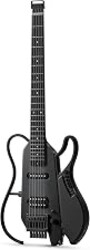 Donner HUSH X LIVE Headless Electric Guitar, Detachable Speaker, Black | Travel Guitar, with Built-in Amp Modeling & Effects, Bluetooth Practice Guitar Kit, with Gig Bag