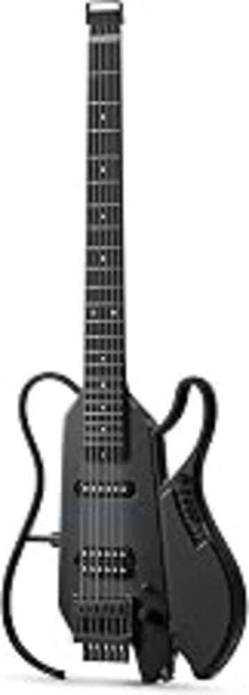 Donner HUSH X LIVE Headless Electric Guitar, Detachable Speaker, Black | Travel Guitar, with Built-in Amp Modeling & Effects, Bluetooth Practice Guitar Kit, with Gig Bag