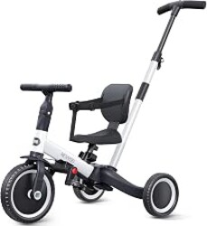 newyoo TR007 5-in-1 Tricycle for Toddlers 1-3, Toddler Bike, Birthday Gift | Toddler Trike with Push Handle Lets Parents Steer and Converts to Balance Bike, Fun Outdoor Toy for Boys and Girls, White