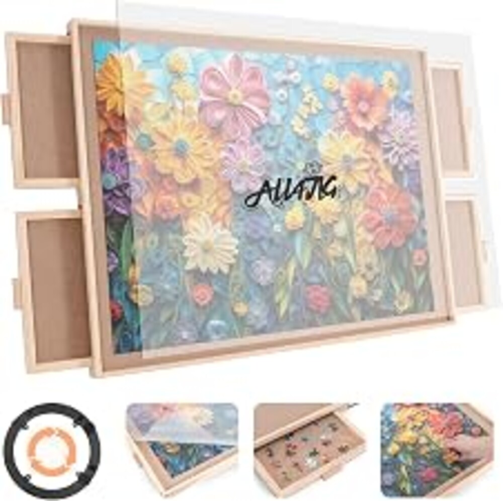 ALL4JIG 2000 Piece Rotating Puzzle Board with 4 Drawers and Cover,28.5"x40.16"Portable Wooden Jigsaw Puzzle Table for Adults,Lazy Susan Spinning Boards Birthday Gift for mom,Surface for Lego Building