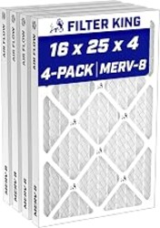 Filter King 16x25x4 Air Filter MERV 8, AC Furnace Filters (4-Pack) | Dust & Allergy Control (Actual Size: 15.5 x 24.5 x 3.75)