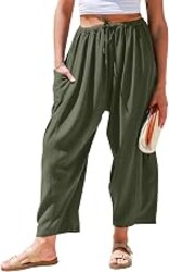 TARSE Womens Linen Wide Leg Pants Casual Palazzo Harem Pants with Pockets | Loose Fit Drawstring Baggy Pants, Casual Summer Pants, Lounge Barrel, Summer Beach Travel Vacation Trousers
