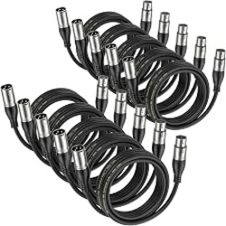 XLR Cable 25ft 10 Packs Microphone Cable with 3-Pin XLR Male to Female | Balanced, Professional Shielded, for Mic, Mixer, Speaker Systems, Radio Station and Podcast, Black