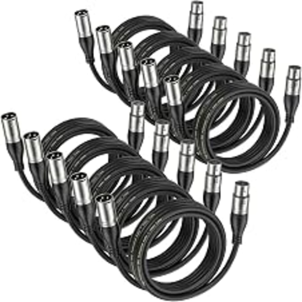 XLR Cable 25ft 10 Packs Microphone Cable with 3-Pin XLR Male to Female | Balanced, Professional Shielded, for Mic, Mixer, Speaker Systems, Radio Station and Podcast, Black