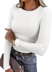 ANRABESS Women Long Sleeve Shirts Ribbed Fitted Tops | Slim Basic Tee,2026 Fall Outfits,Lightweight Knit T-Shirt,Soft Underscrub,Winter Layer Clothing,Casual Work & Everyday Wear