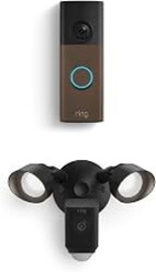 Ring Battery Doorbell (newest model), Matte Mocha with Floodlight Cam Plus, Black
