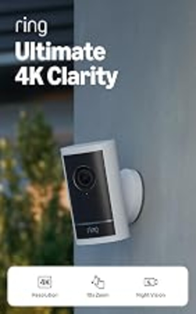 Ring Outdoor Cam 4K Pro (newest model) with PoE+ Converter Mount, Retinal 4K video, 10x Enhanced Zoom, and Night Vision, White