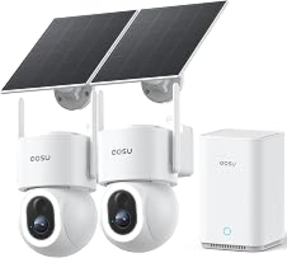 aosu D1 Max, 2-Cam Kit, 4K Solar Security Cameras System Wireless Outdoor | No Subscription Required, 1TB Expandable Storage, 360° PTZ Cross-Cam Auto Tracking, Smart Detection, Full Color Night Vision