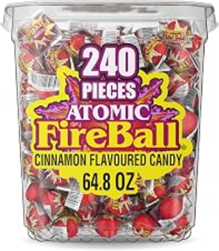 Atomic Fireball Cinnamon Hard Candy, Individually Wrapped, 64.8 oz, 240 Ct | Intense cinnamon heat, iconic red fireball, individually wrapped, bulk tub, party bowls, office candy, sharing