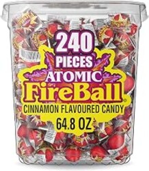 Atomic Fireball Cinnamon Hard Candy, Individually Wrapped, 64.8 oz, 240 Ct | Intense cinnamon heat, iconic red fireball, individually wrapped, bulk tub, party bowls, office candy, sharing