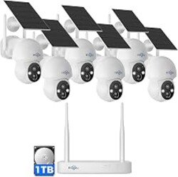 Hiseeu Security Cameras Wireless Outdoor，4MP 6-Cam Kit，1TB HDD | 2.4G & 5G WiFi，Solar-Powered，Color Night Vision，360° View，Pan & Tilt，No Subscription