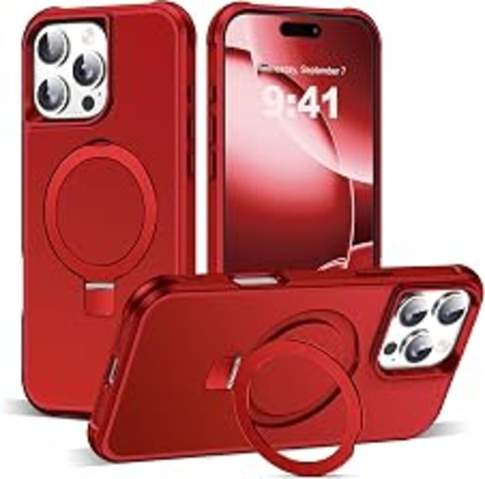 SKYLMW Compatible with iPhone 16 Pro Max Case with Stand,Red | iPhone 16 Pro Max Phone Case 6.9",Magnetic Ring Stand,Compatible with MagSafe,Military-Grade Protection,Great Grip Feeling