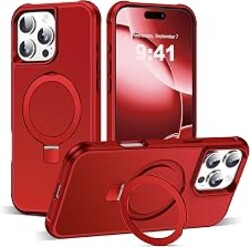 SKYLMW Compatible with iPhone 16 Pro Max Case with Stand,Red | iPhone 16 Pro Max Phone Case 6.9",Magnetic Ring Stand,Compatible with MagSafe,Military-Grade Protection,Great Grip Feeling