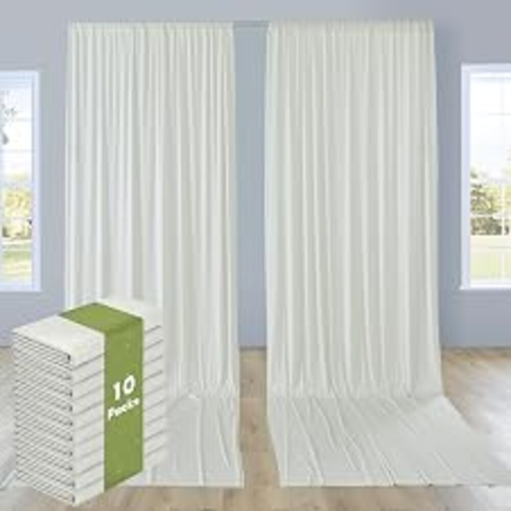 10 Panels 5x12ft Ivory Backdrop Curtains for Parties, Wrinkle Free Polyester Ivory Photo Backdrop Drapes 12 ft Long Back Drop Cloth for Wedding Birthday Photography Background Party