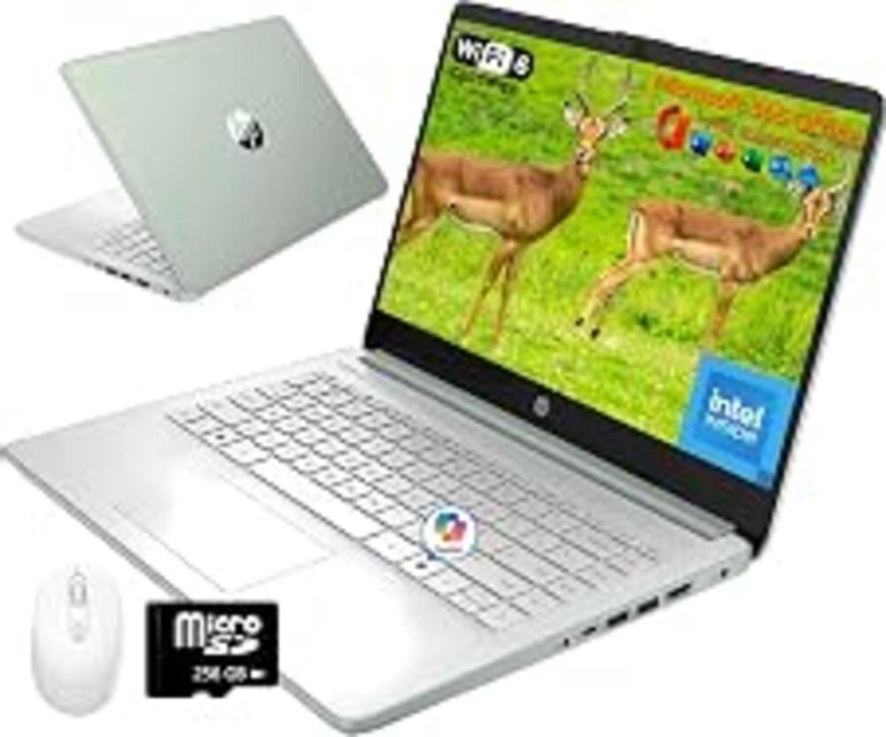 HP 14" Laptop Business Student Computer, Quad-Core Intel N150, 16 GB RAM | 128GB UFS & 256GB SD Card, 14" HD Screen, 1-Y Office 365, Copilot AI, Students and Home Use, Willow Green, W/Accessories