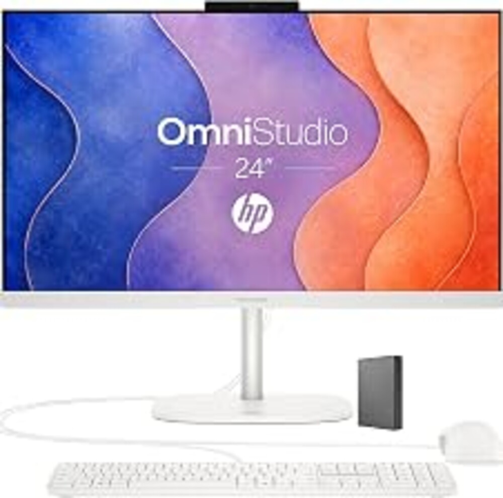 HP 24“ OmniStudio All-in-One Desktop Computer, 8GB DDR5 RAM, 128GB UFS | Full HD Ultra-thin Screen, Intel Quad-Cores, WiFi6, Keyboard & Mouse, Windows 11, Built for home. Ready for everyone.