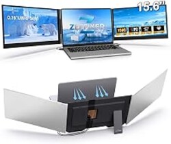 15.6" Triple Laptop Screen Extender, 1080P FHD Ultra-Slim Portable Monitor | USB-C Plug & Play for 13"–17.3" Laptops, Dual Screens for Triple Displays, Compatible with Windows, macOS & Android