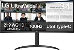 LG 34WR55QK-B 34-inch UltraWide WQHD (3440 x 1440) Curved Computer Monitor, 100Hz, 5ms, HDR10, Reader Mode, HDMI, DisplayPort, USB Type-C, Tilt/Height Adjustable Stand, Black