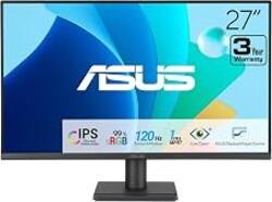 ASUS VA279HG 27 Inch 1080P 120Hz Eye Care Gaming Monitor, HDMI, VGA | IPS, Full HD, 99% sRGB, Frameless, 1ms, Adaptive-Sync, Low Blue Light, Flicker Free, VESA Wall Mount, 3 yr warranty, EPEAT