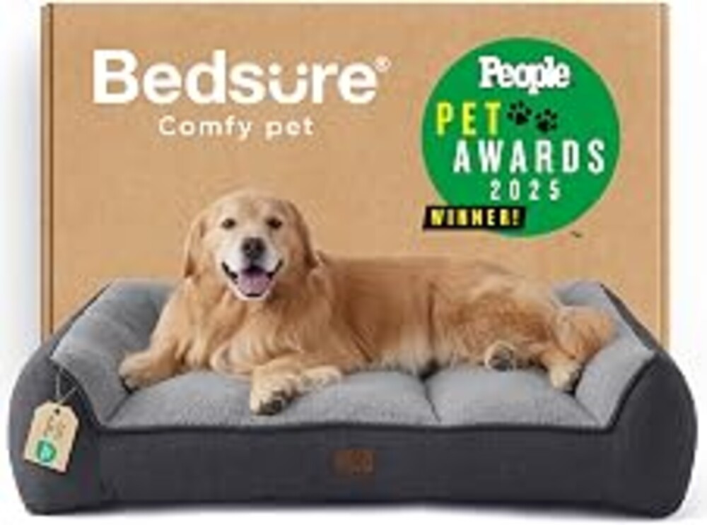 Bedsure SupportMax™ Extra Thick Orthopedic XL Dog Bed for Extra Large Dogs | 48" Premium Supportive Couch for Senior Dogs, Water-resistant Removable Washable Cover, Big Comfy Pet Sofa with Sherpa, Grey