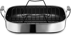 HexClad Hybrid 17 x 14 Inch Rectangular Nonstick Roasting Pan with Rack | Stay-Cool Handles, Dishwasher and Oven Safe up to 900°F, Compatible with All Cooktops, Induction Ready