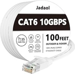 Jadaol Cat6 Ethernet Cable 100FT with Clips 10bps Flat Network Cable White | 1FT 3FT 5FT 10FT 15FT 20FT 25FT 30FT 35FT 50FT 60FT 75FT 150FT 200FT RJ45 LAN Patch Cable for Router, Modem, Switch, Gaming