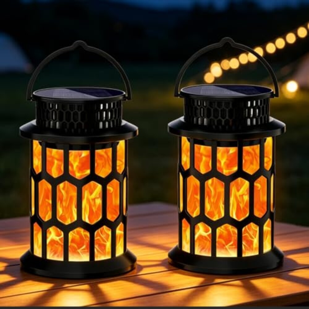 Solar Flame Lanterns Outdoor, 2 Pack Fli