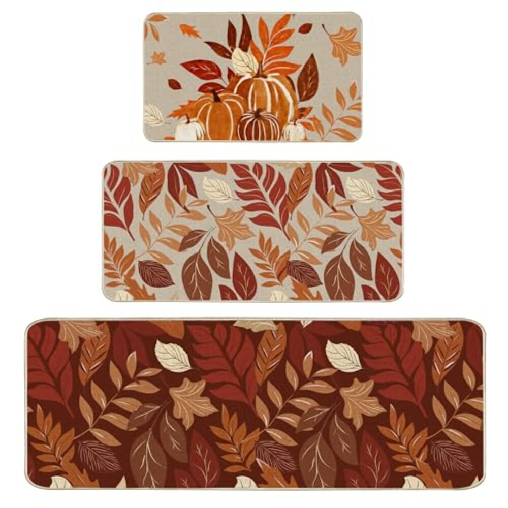 3 Pcs Fall Harvest Kitchen Rugs, Waterco