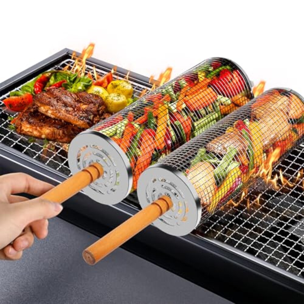 2PCS Nesting Grill Baskets with Removabl