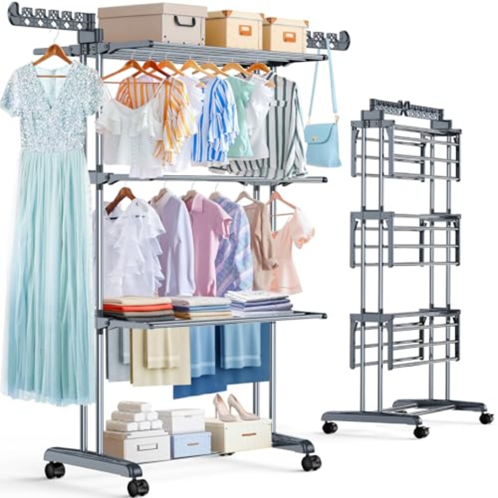 Upgraded 4-Tier Clothes Drying Rack, Dry