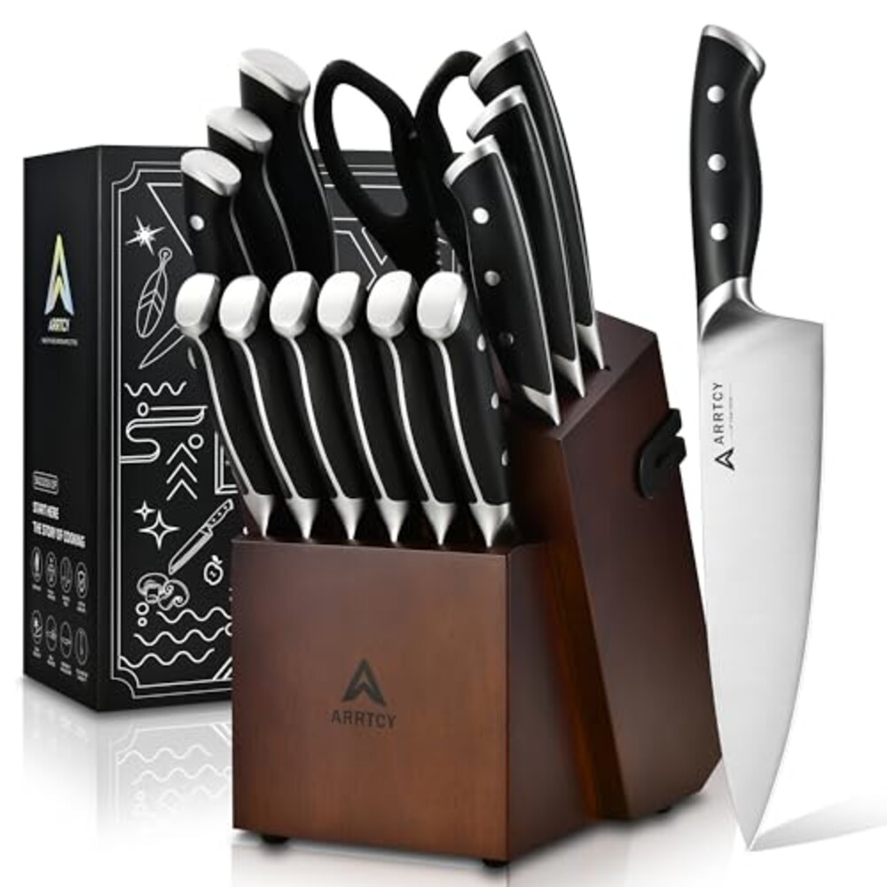 Arrtcy Kitchen Knife Set with Block, 15P