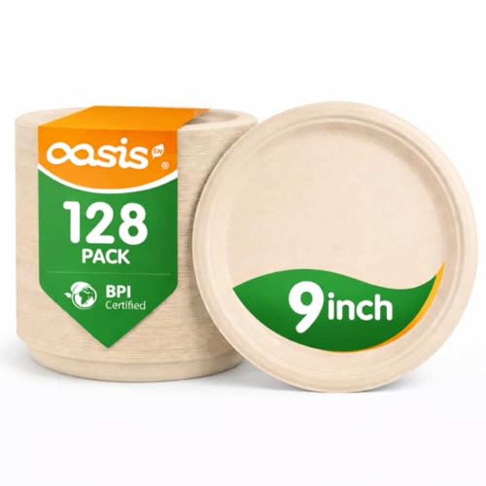 OasisSN 9 Inch Paper Plates 128 Pack, He