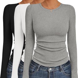 Ekouaer Womens Long Sleeve Shirts Ribbed