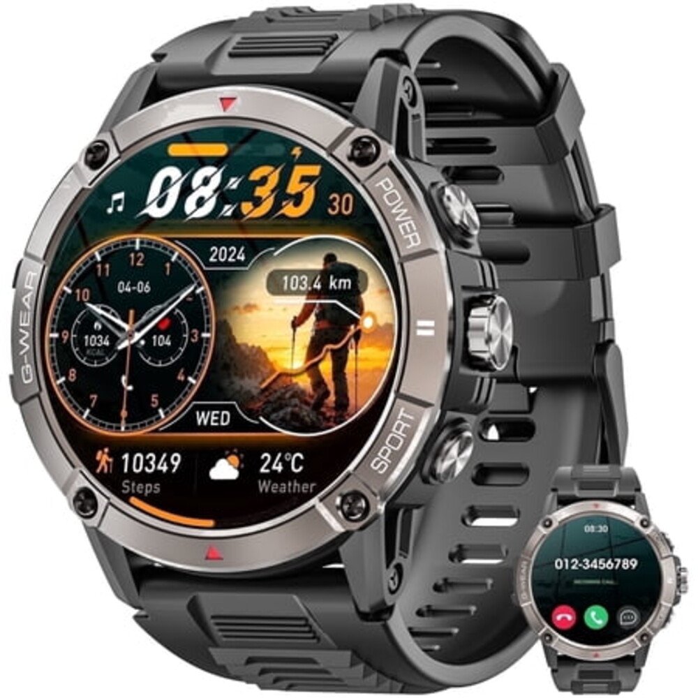 Mingdaln Military Smart watch for men,1.52'' AMOLED with 120+ Sport Modes/ IP68 Waterproof /Bluetooth Call, Rugged Fitness Tracker ,smartwatch for Android and iPhone devices（Black）