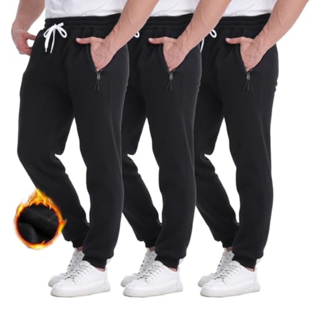 Mens Fleece Joggers Sweatpants,3 Pack Sw