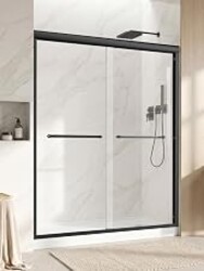 Sliding Glass Shower Door, 56-60" W x 72" H, Matte Black Aluminum Frame | 1/4" (6mm) Easy-Clean Tempered Glass, Anti-Splash Design, Rust-Resistant Hardware, for Walk-in Shower, Bathroom Remodel