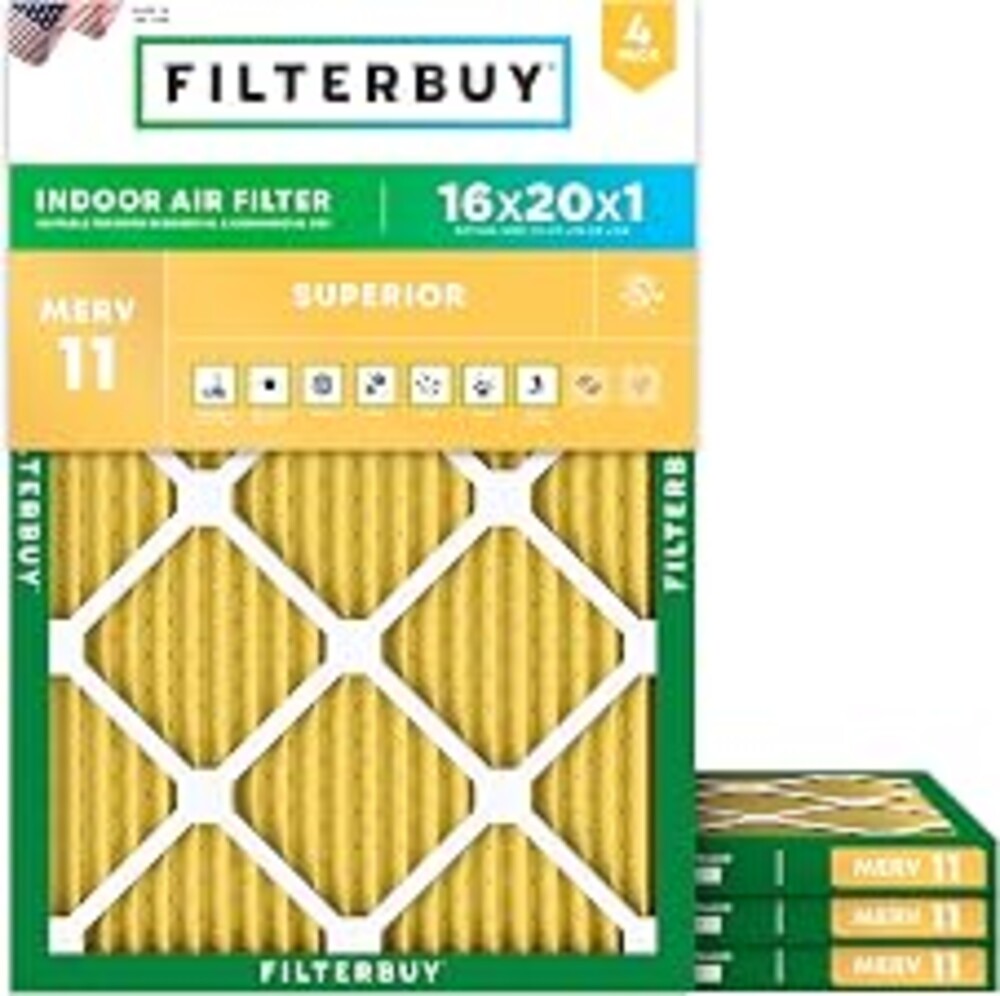 Filterbuy 16x20x1 Air Filter MERV 11 Pet & Allergy Defense (4-Pack) | Electrostatic Pleated HVAC AC Furnace Filters Replacement, Made in USA (Actual Size: 15.50 x 19.50 x 0.75)