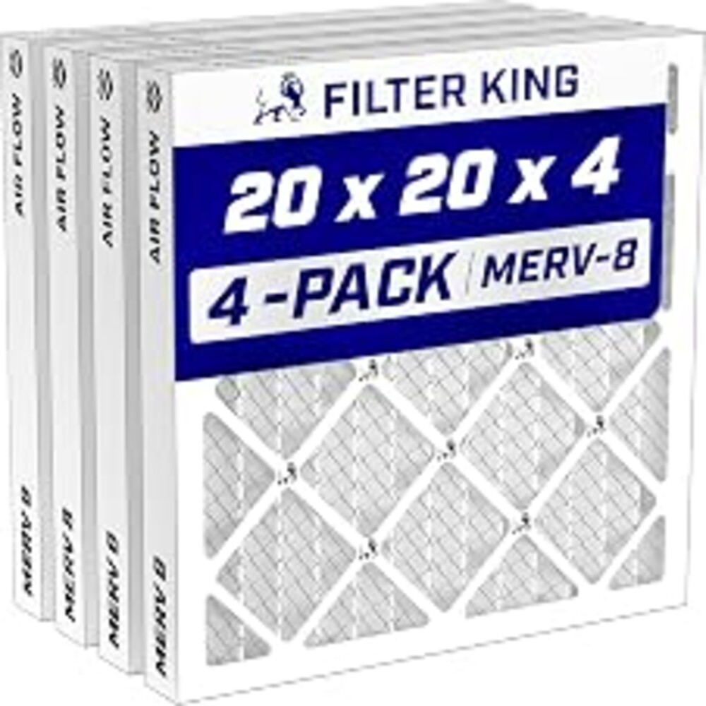 Filter King 20x20x4 Air Filter MERV 8, AC Furnace Filters (4-Pack) | Dust & Allergy Control (Actual Size: 19.5 x 19.5 x 3.75)