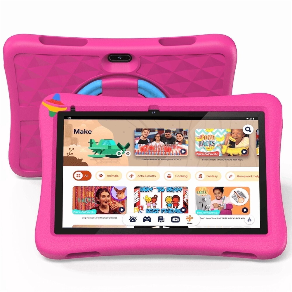 Plimpton Kids Tablet, Google Kids Space, Android Tablet for Kids, 10 Inch Ttablet with Parental Control, 9(3+6)GB RAM 64GB Storage, 6000mAh, WiFi 6, EVA Shockproof Case, kids10 - Pink