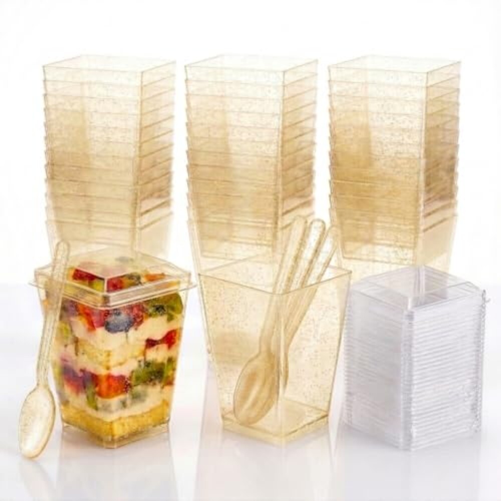 Vintrol 5 Oz Golden Glitter Dessert Cups