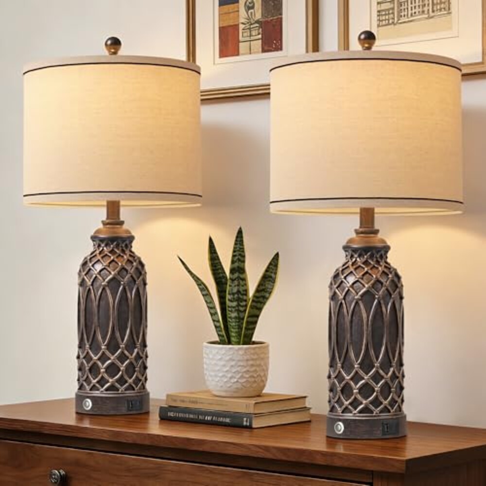 26.5'' Black-Gold Resin Table Lamps, Tou