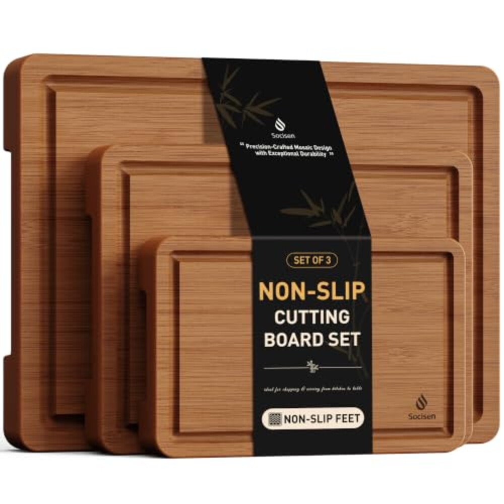 3 Packs Bamboo Cutting Board Set with No